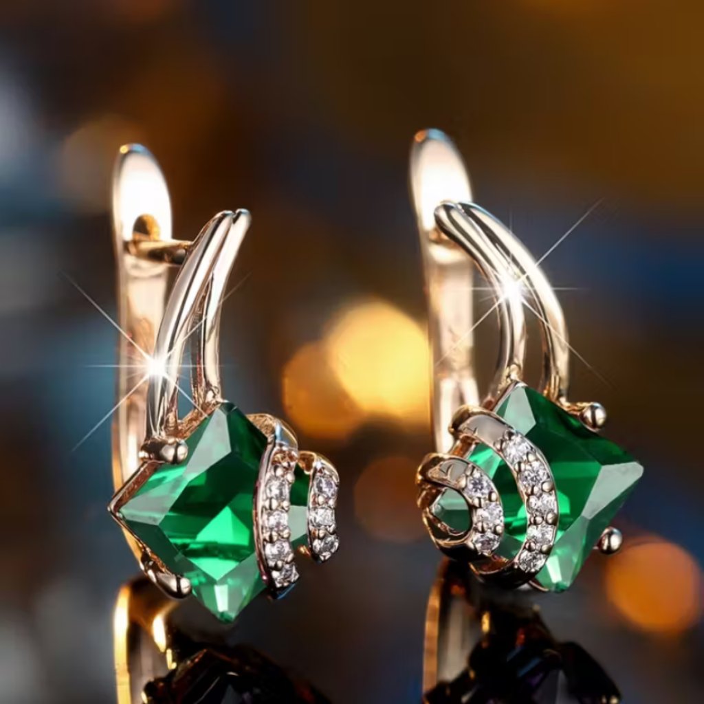 14k Gold Hanging Drop 2ct Green Emerald Gemstone 1ct Diamond Earrings Jewelry